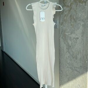 Zara Ribbed Midi Dress - cream - small